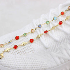 High Polish Finish Red Crystal Flower Ankle Bracelet