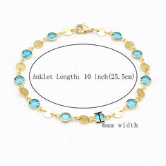 18K Gold Plated High Polish Finish Aquamarine Crystal Ankle