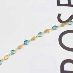 High Polish Finish Aquamarine Oval Crystal Ankle Bracelet