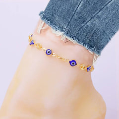 18K Gold Plated Mariner Blue Evil Eye Crystal Anklet