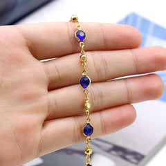 High Polish Finish Blue Crystal Ankle Bracelet