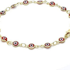 18K Women's Gold Plated Red Evil Eye Clasp Bracelet 7''