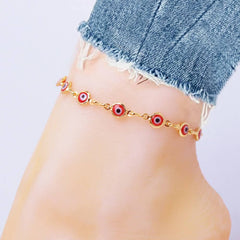 18K Gold Plated Red Evil Eye Anklet