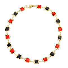 Red and Crystal Square Ankle Bracelet