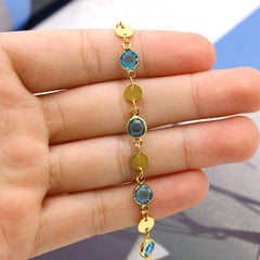 18K Gold Plated High Polish Finish Aquamarine Crystal Ankle