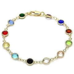 18K Gold Plated Gold and Multi Color Crystal Round 8'' Bracelet