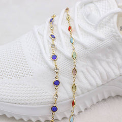 18K Gold Plated Gold And Multi Color Crystal Oval Anklet