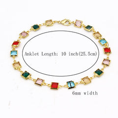 18K Gold Plated Gold And Multi Color Dark Square Crystal Ank