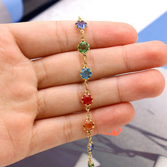 Light Multi Color Round Crystal Ankle Bracelet