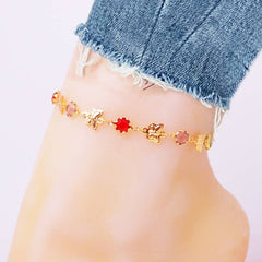 Gold Butterfly with Multi Color Crystal Stone Ankle Bracelet