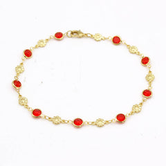 High Polish Finish Red Crystal Flower Ankle Bracelet 1