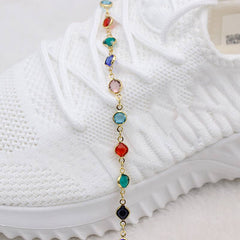 Multi Color Crystal Round Ankle Bracelet 10''