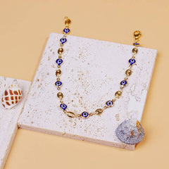 18K Gold Plated Mariner Blue Evil Eye Crystal Anklet