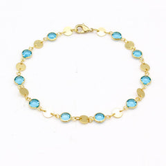 18K Gold Plated High Polish Finish Aquamarine Crystal Ankle