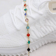 18K Gold Plated Gold And Multi Color Crystal Round Ankle