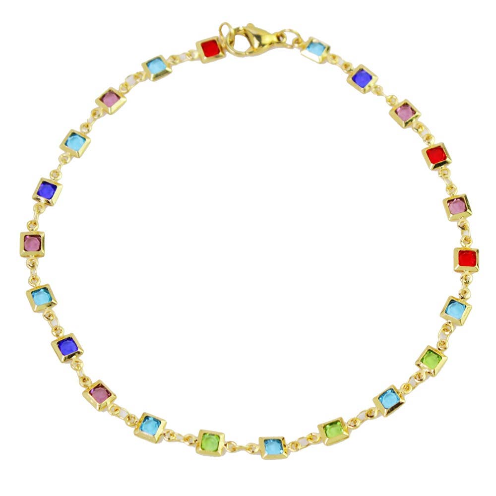 Light Multi Color Crystal Square Ankle Bracelet