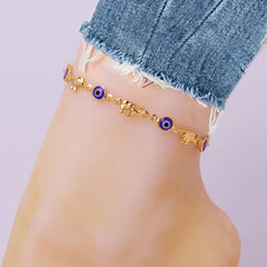 18K Gold Plated Elephant Blue Evil Eye Anklet