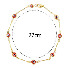 18K Gold Plated Bar Style Red Evil Eye Crystal Anklet