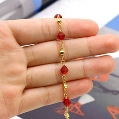 18K Gold Plated High Polish Finish Red Crystal Ankle Bracele