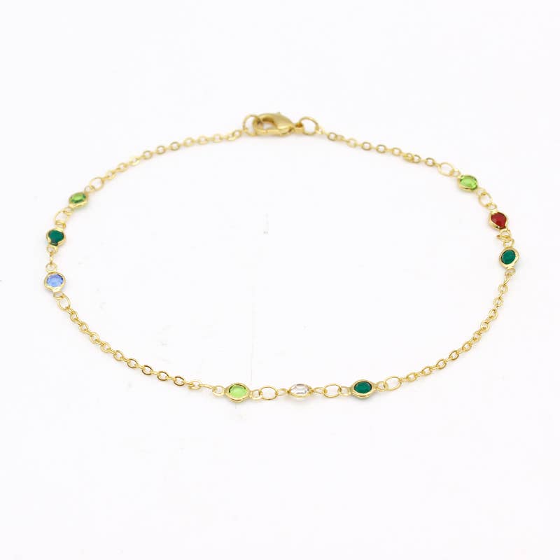 High Polish Finish Dainty Multi Color Crystal Ankle Bracelet