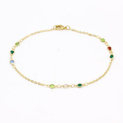 High Polish Finish Dainty Multi Color Crystal Ankle Bracelet