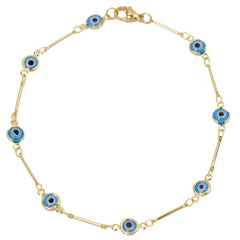 18K Gold Plated Bar Style LightBlue Evil Eye Crystal Anklet