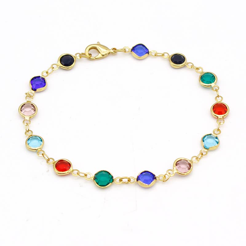 18K Gold Plated Gold And Multi Color Crystal Round Ankle