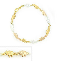 14k Gold Plated 3 COLOR Elephant Anklet Bracelet 10"