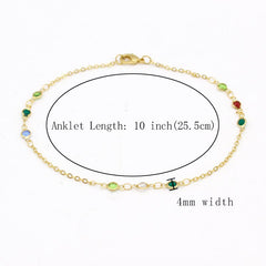 High Polish Finish Dainty Multi Color Crystal Ankle Bracelet