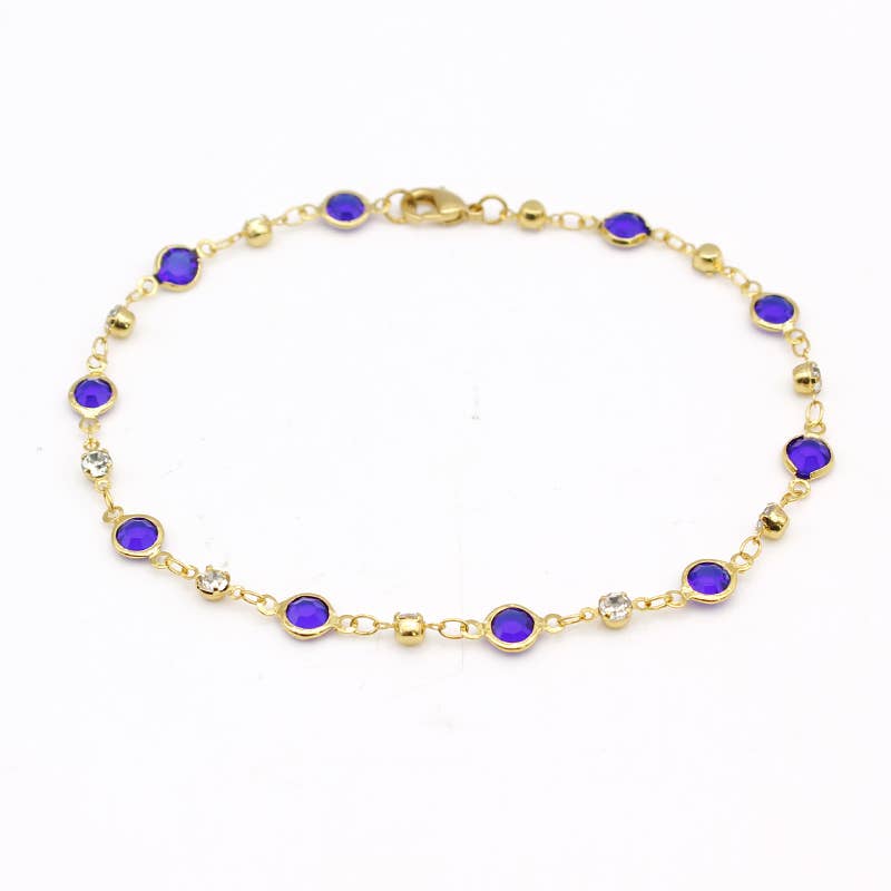 18K Gold Plated High Polish Finish Blue Crystal Anklet