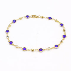 18K Gold Plated High Polish Finish Blue Crystal Anklet