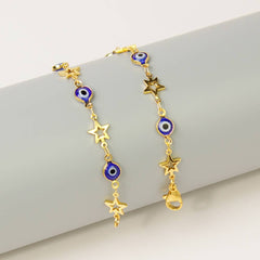 18K Gold Plated Star Blue Evil Eye Crystal Anklet