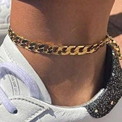 14K Yellow Gold Plated Cubun Curb Link Anklet 5MM 9.5'' White