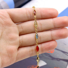 18K Gold Plated Gold And Multi Color Crystal Oval Anklet