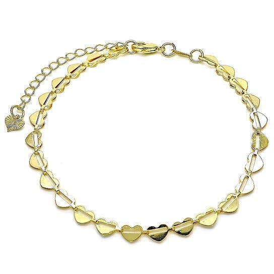 Yellow Heart Ankle Bracelet 10" 14K Gold Plated