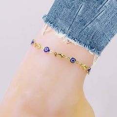 18K Gold Plated Dolphin Blue Evil Eye Anklet