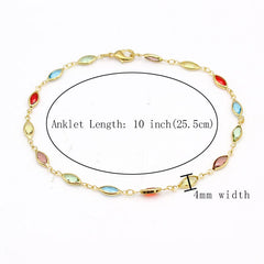 18K Gold Plated Gold And Multi Color Crystal Oval Anklet