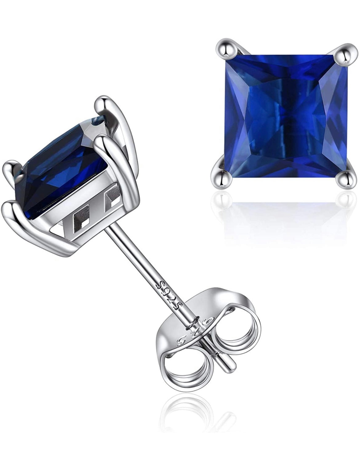 2.5CT Sterling Silver Blue Sapphire Square Cut Studs Earrings