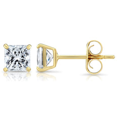 Solid 14K Yellow Gold 4mm Square Cut Crystal Studs - 2 Options