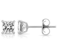 Solid 14K Yellow Gold 4mm Square Cut Crystal Studs - 2 Options