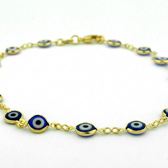 Blue Evil Eye Anklet 6'' in 18K Gold