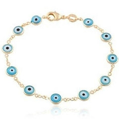 18k Gold Plated Light Blue Color Evil Eye Anklet bracelet 6'