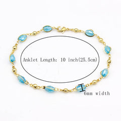 High Polish Finish Aquamarine Oval Crystal Ankle Bracelet