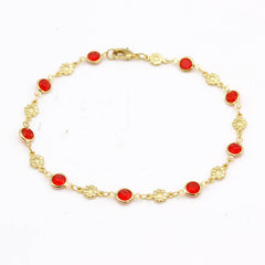 High Polish Finish Red Crystal Flower Ankle Bracelet