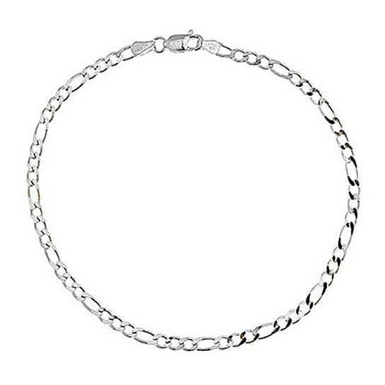 White Gold-Plated Sterling Silver .925 Figaro Link Anklet 10''