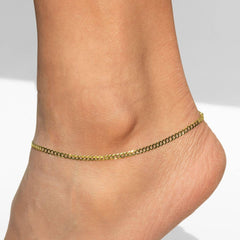 10K Yellow Gold 2.5MM Solid Curb Cuban Link Chain Anklet