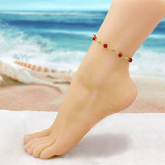 18K Gold Plated High Polish Finish Red Crystal Ankle Bracele