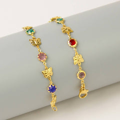 Gold Butterfly with Multi Color Crystal Stone Ankle Bracelet