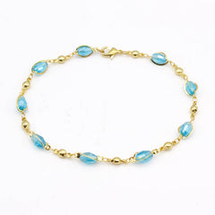 High Polish Finish Aquamarine Oval Crystal Ankle Bracelet