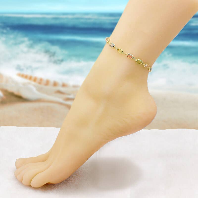 Multi Color Light Color Crystal Baguette Anklet